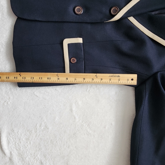 Talbots Petites Size 6 Navy Blue Button Blazer W/Beige Trim - Picture 10 of 11